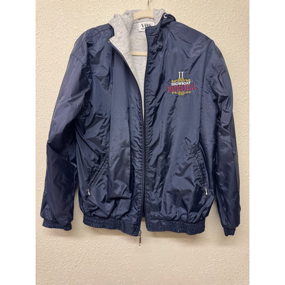 Vintage Showboat Branson Belle VOS Sports Mens M Hooded Windbreaker Jacket Navy